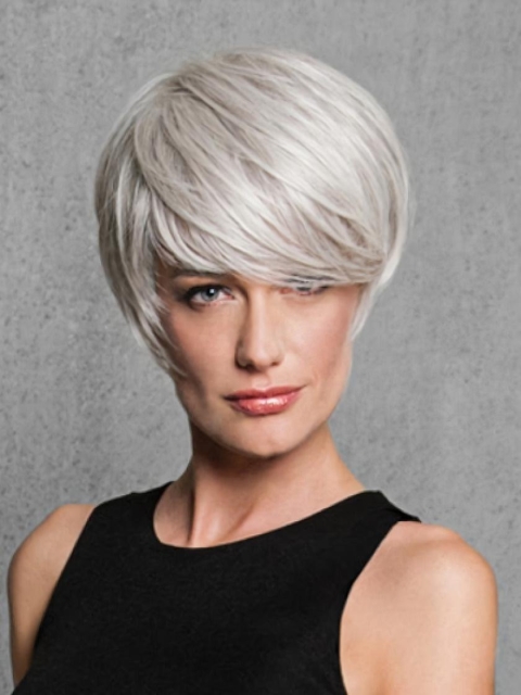 Capless Straight Grey Short Synthetic Wigs