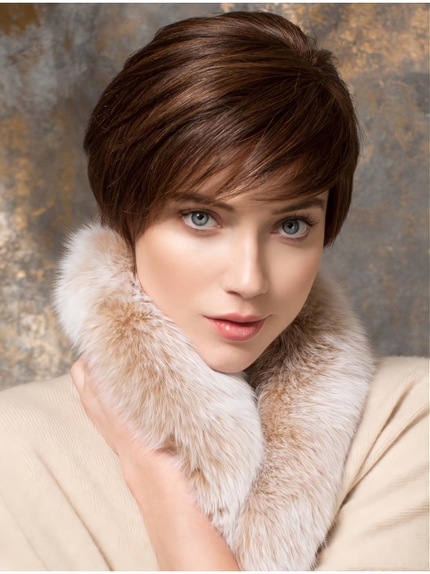 Natural Short Straight Auburn 6" Boycuts Human Hair Wigs