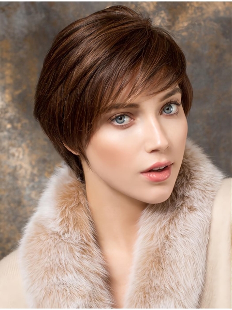 Natural Short Straight Auburn 6" Boycuts Human Hair Wigs