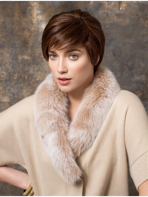 Natural Short Straight Auburn 6" Boycuts Human Hair Wigs