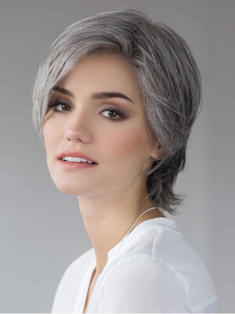 Short Straight Grey Layered 100% Hand Tied Synthetic Wigs