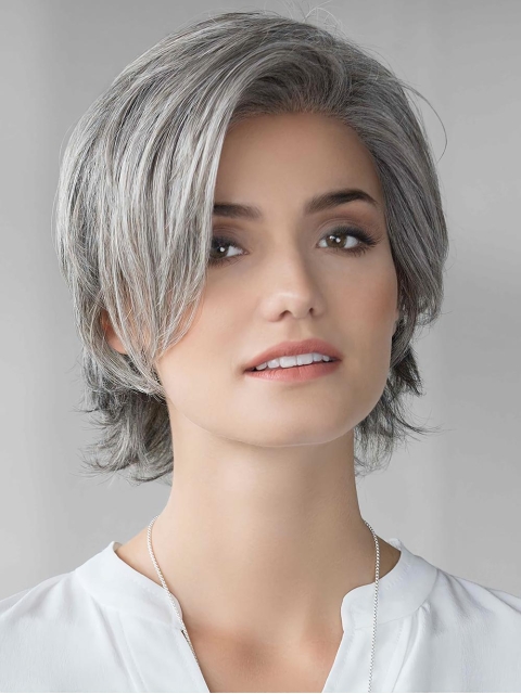 Short Straight Grey Layered 100% Hand Tied Synthetic Wigs