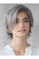 Short Straight Grey Layered 100% Hand Tied Synthetic Wigs