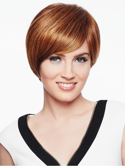 Straight Copper With Bangs 6" Synthetic Capless Wigs