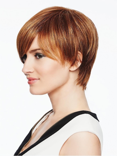 Straight Copper With Bangs 6" Synthetic Capless Wigs