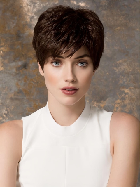 Unique Straight Brown Cropped Petite Monofilament Wigs 