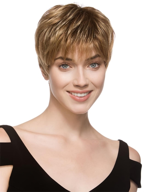 Unique Straight Brown Cropped Petite Monofilament Wigs 