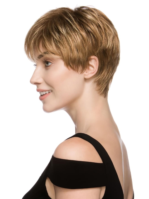 Unique Straight Brown Cropped Petite Monofilament Wigs 