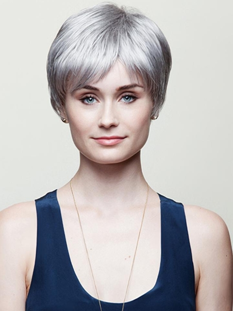 6" Straight  Capless Short Grey Wigs