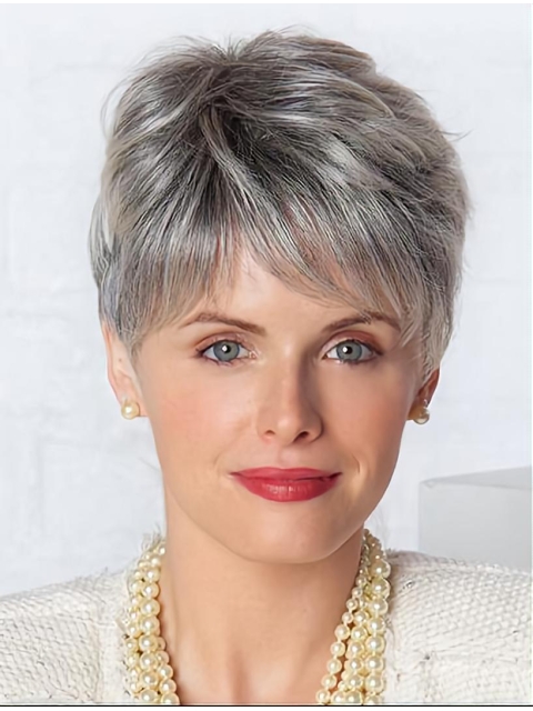 New Short Straight 4" Grey Wigs