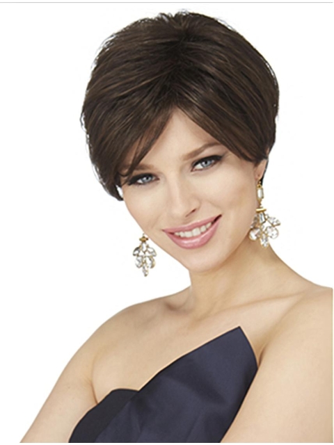 Discount Monofilament Straight Brown Short Wigs