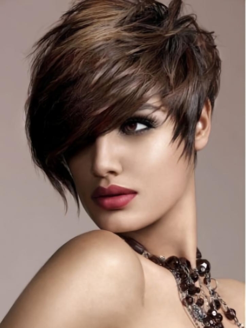 Modern Brown Straight Short Human Hair Wigs