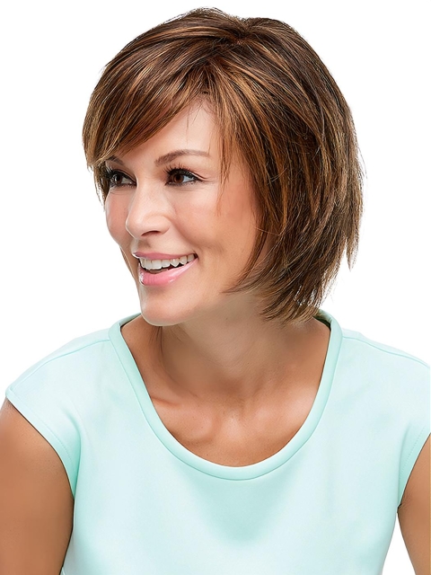 Style 100% Hand-tied Straight Brown Short Wigs