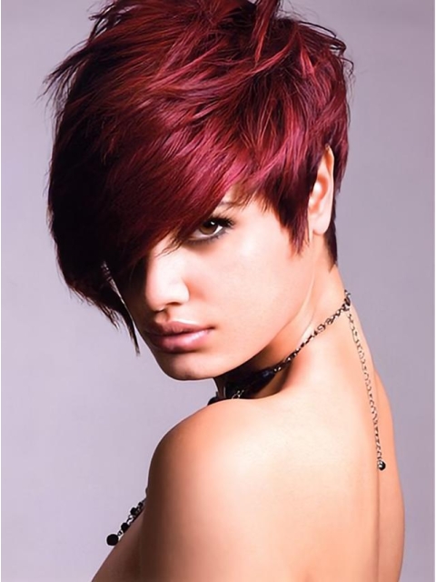 Short Red Straight Lace Front Human Wigs