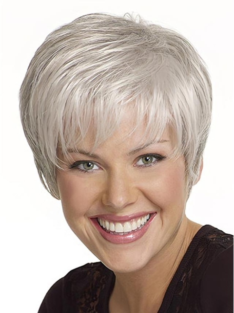 Silver Lady Short With Bangs Human Wigs