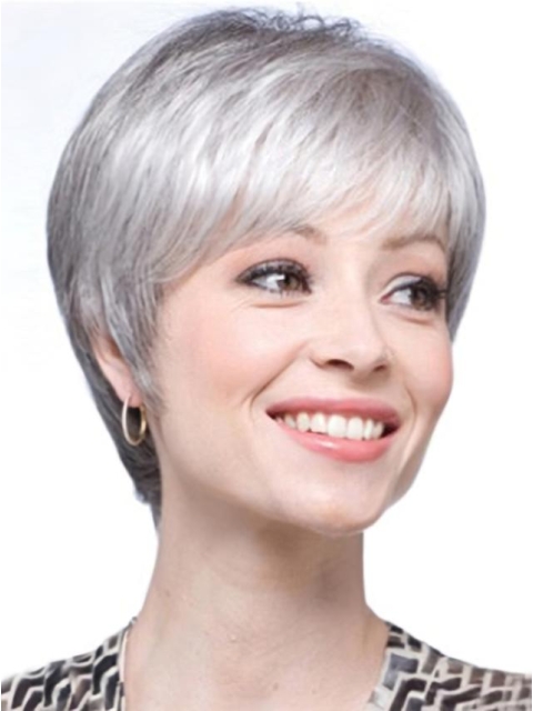 Silver Lady Short Clean Human Wigs