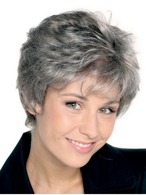 Sleek Straight Short Synthetic Grey Wigs