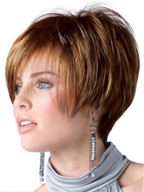 Natural Brown Straight Short Human Hair Wigs