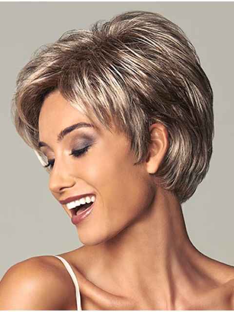 Brown Shining Layered Straight Short Wigs