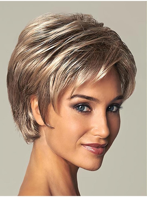 Brown Shining Layered Straight Short Wigs