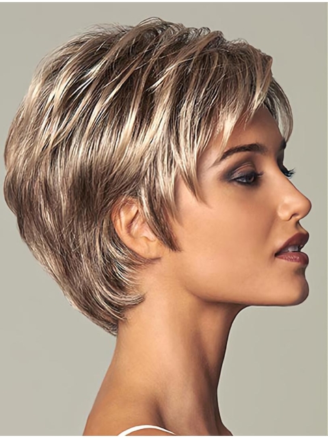 Brown Shining Layered Straight Short Wigs