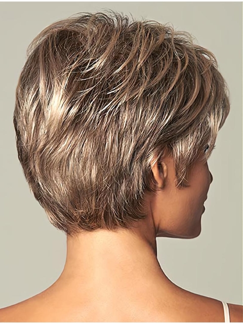 Brown Shining Layered Straight Short Wigs