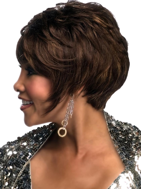 Refined Brown Straight Short African American Wigs