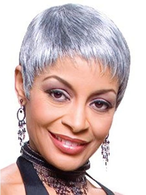 Grey Lady Very Short Clean And Clear Lace Front Human Wigs