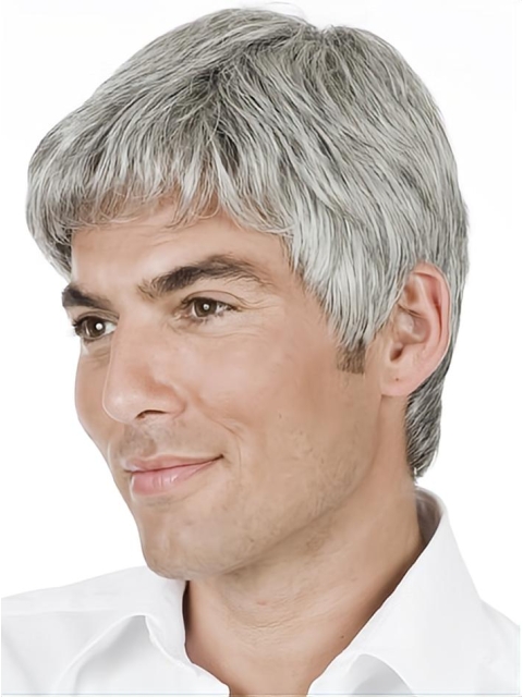 High Quality Straight Hand Tied Short Men Wigs