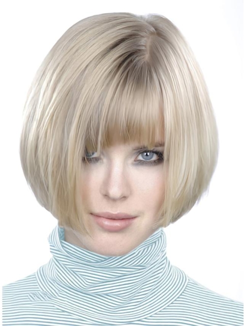 Young Fashion Platinum Blonde Chin Length Straight Wigs