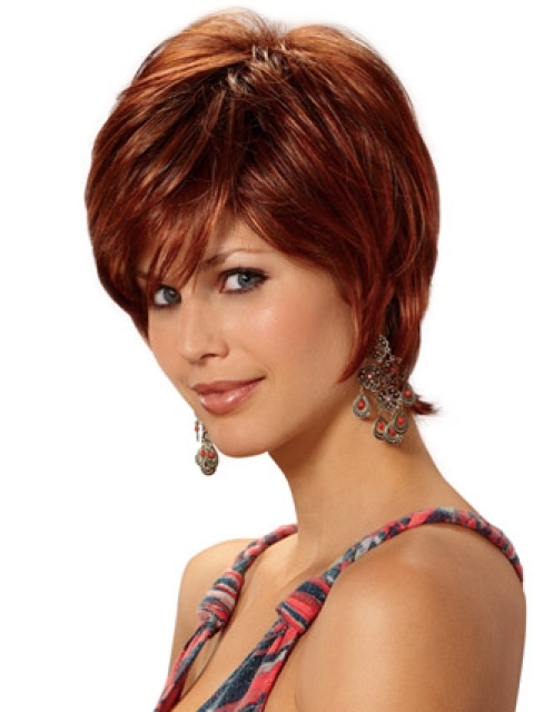 Fashionable Auburn Layered Straight Short Wigs