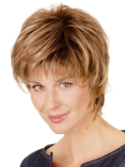 Blonde Straight Synthetic Easy Short Wigs