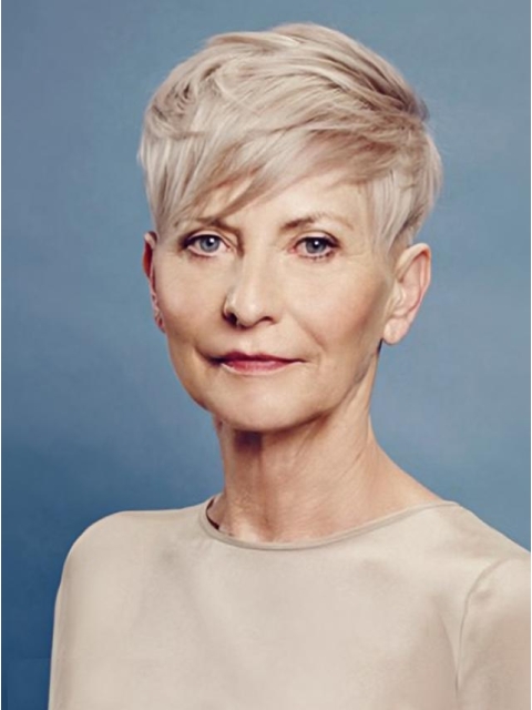 Platinum Blonde Short Haircut For Older Women