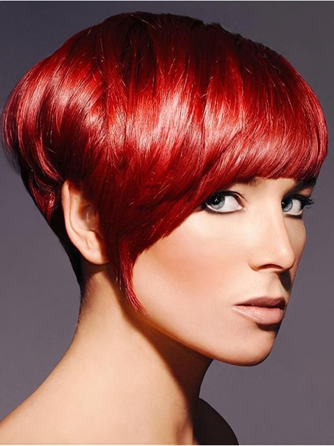 Red Beautiful Boycuts Straight Short Wigs