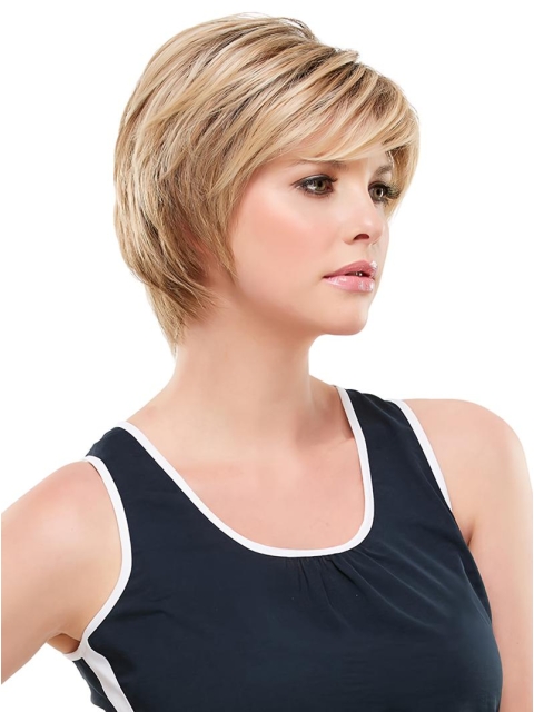 8" Straight Monofilament Blonde Synthetic Short Wigs