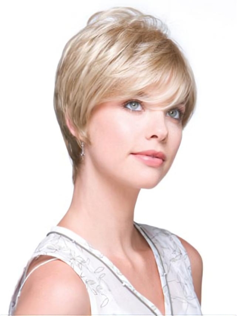 Fashionable Monofilament Boycuts Blonde Wigs For Cancer