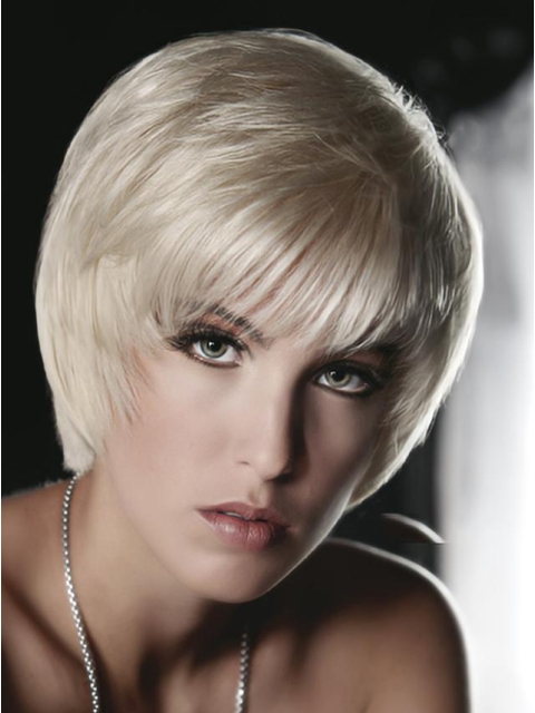 Young Fashion Platinum Blonde Short Mono Wigs