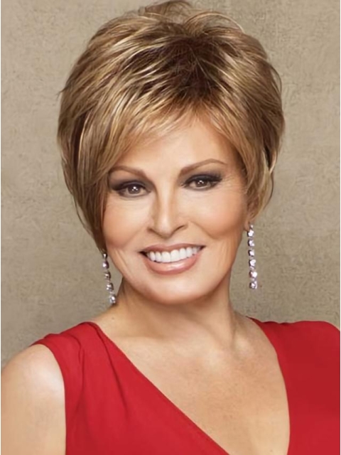 Short Straight Brown Layered Lace Front Human Hair Lady Wigs