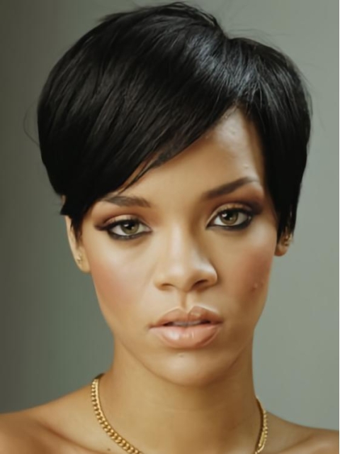 Rihanna Hoyden Style Short Straight with Bangs Lace Front Human Hair Women Wig 