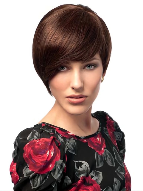 Auburn Straight Short Capless Human Hair Women Wigs