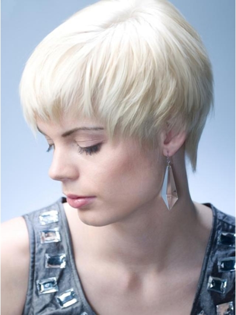 Young Fashion White Very Short Straight Girl Capless Synthetic Women Wigs