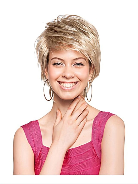 Trendy Blonde Straight Short Capless Synthetic Women Wigs