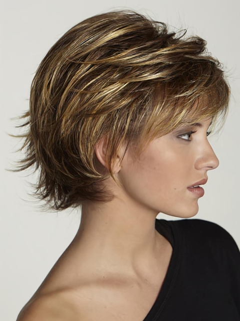 Brown Fabulous Layered Straight Short Capless Synthetic Women Wigs