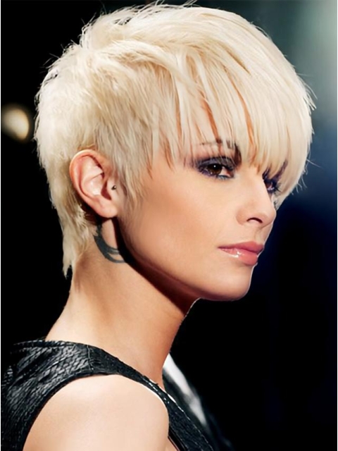 Young Fashion Choppy Platinum Blonde Straight Short  Capless Synthetic Women Wigs