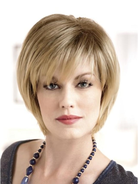  Brown Short Straight Cute Lace Front Human Hair Lady Wigs