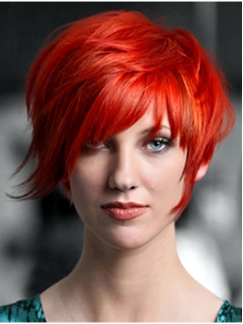 Short Straight Capless Red Synthetic Women Wig 