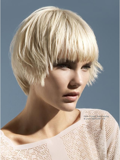 Young Fashion Platinum Blonde Short Hairstyle Classic Mono Synthetic Wigs