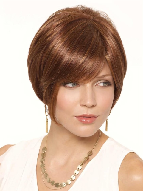 Traditiona Auburn Straight Lace Front Short Synthetic Women Wigs