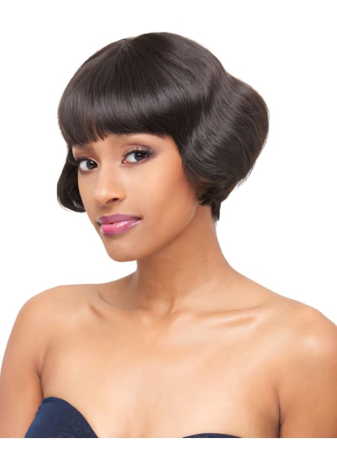 Brown Polite With Bangs Straight Short Capless Human Hair Women Wigs