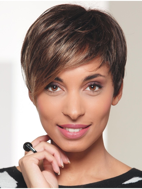 Fashional Brown Short Straight Boycuts New Design Synthetic Women Wigs